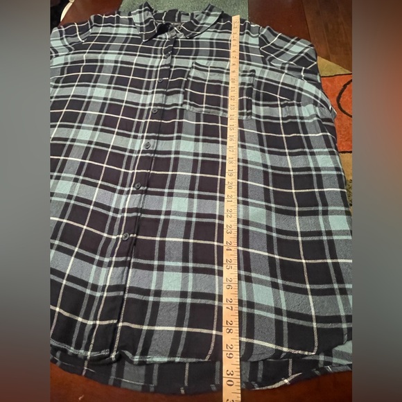 Lane Bryant  Womens Teal/Navy Plaid Popover Roll Tab Sleeve Button Down 22/24 - Picture 9 of 16